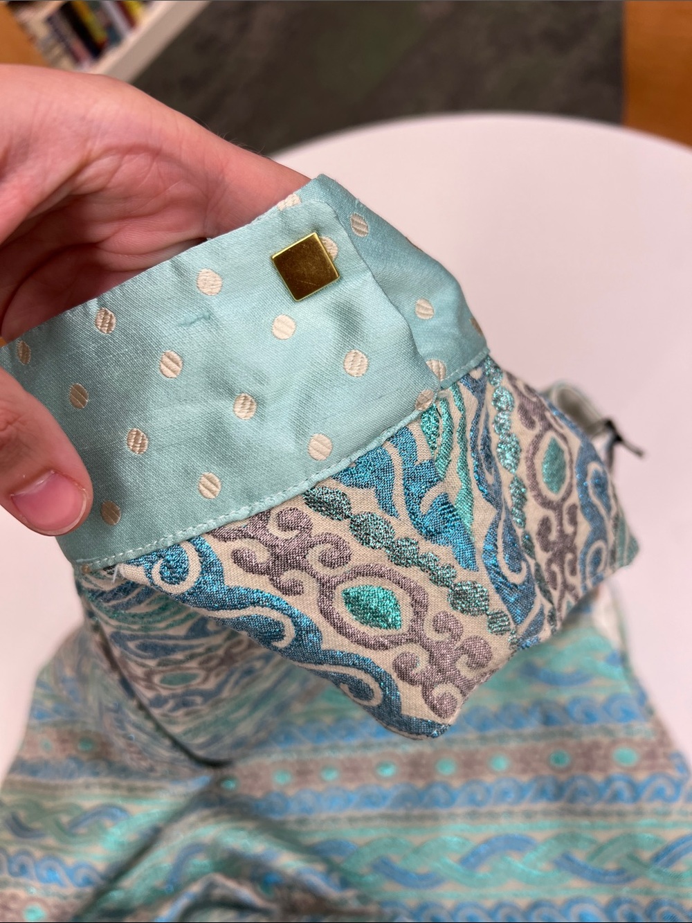 NEW Buru slim swing dress knee length aqua brocade sparkly sleeveless blue gray - Picture 9 of 11